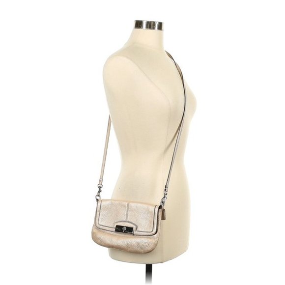 Auth COACH Metallic Beige Cream Leather Kristin Crossbody Small - Picture 2 of 12